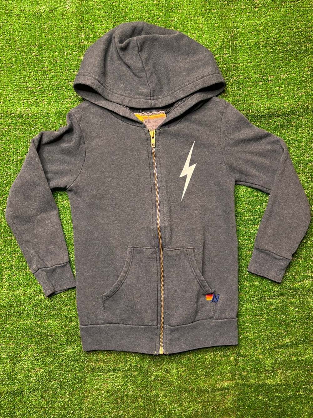 Aviator Nation Kids Bolt Print Zip Hoodie Charcoal Grey